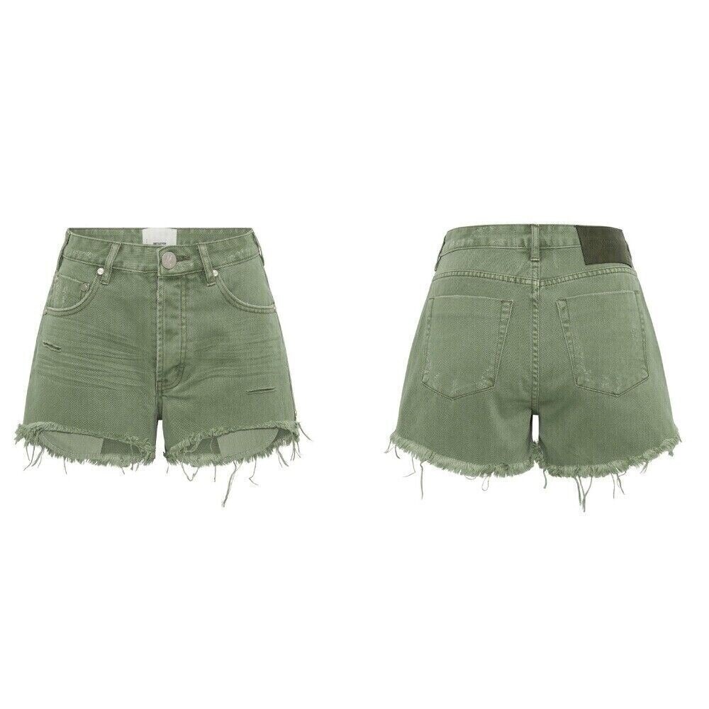 One Teaspoon‎ NWT Bonitas High Waist Denim Shorts Super Khaki Size 27 MSRP $120